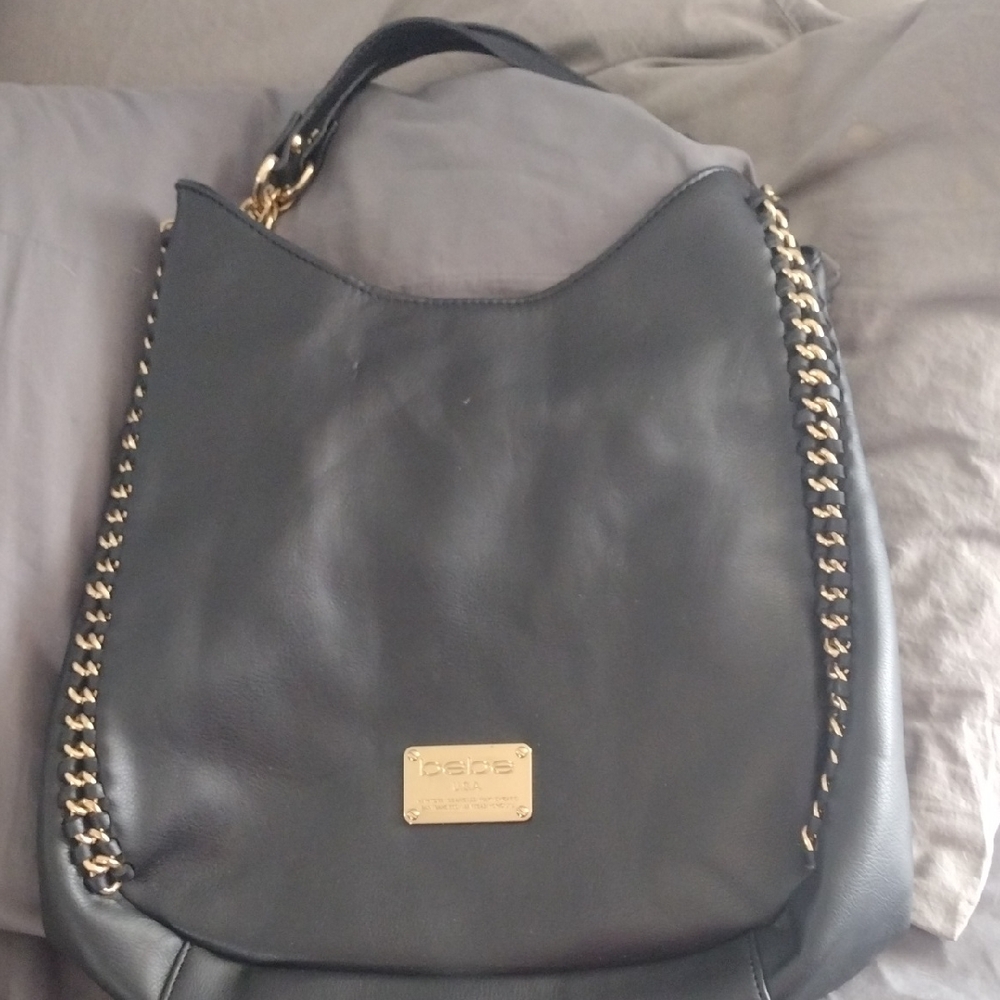 bebe Black Hobo Bag with Gold Accents